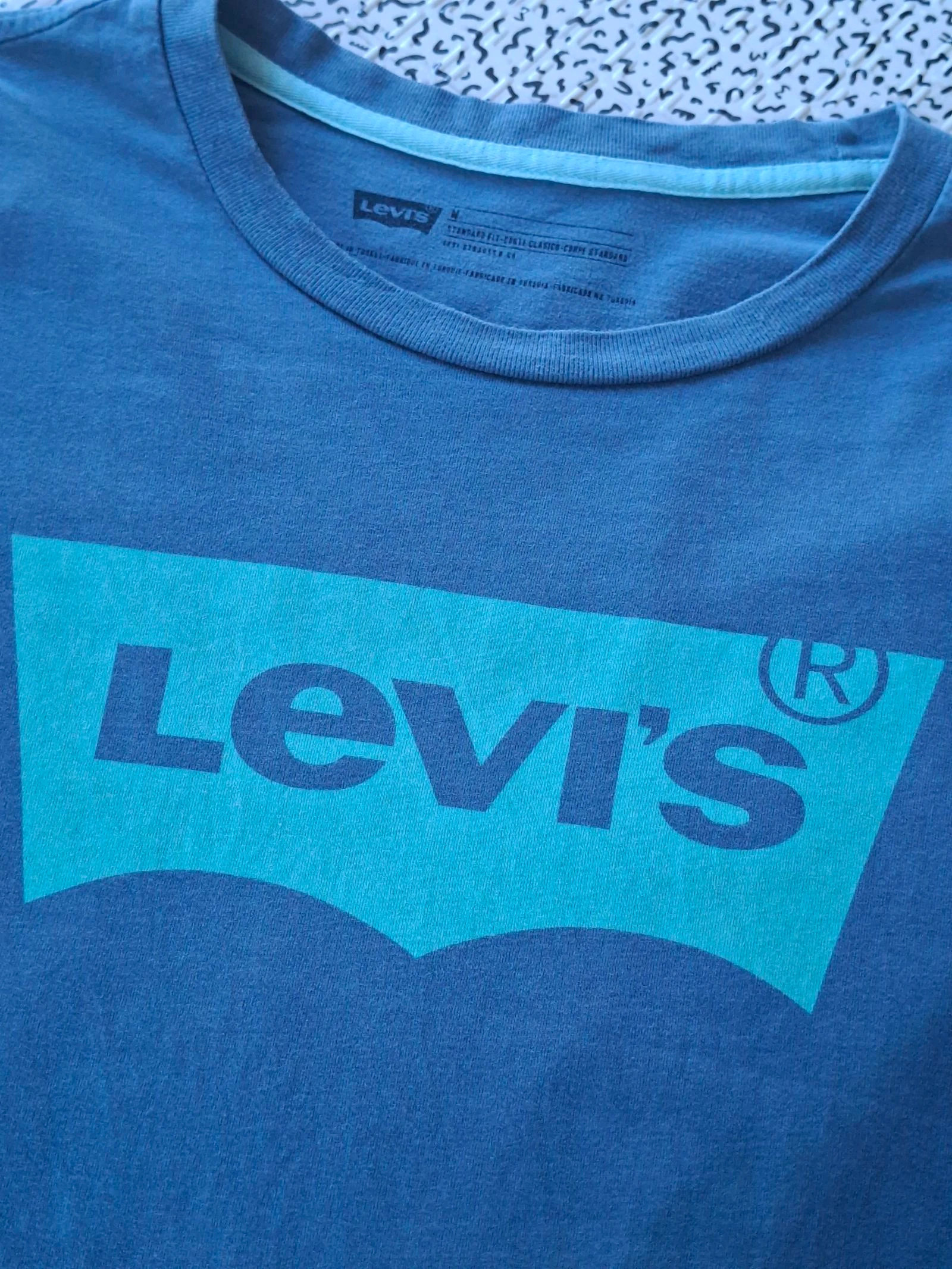 Camiseta Levi's azul con logo Batwing para hombre talla M 100% algodón – photo 6